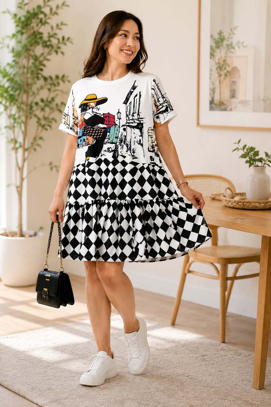 NWOT Fits US 10–14 Bangkok Graphic Shirt Dress